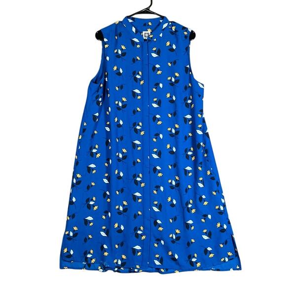 Anne Klein Womens Dress Blue Yellow Floral Sleeveless Button Up Large - Picture 1 of 12